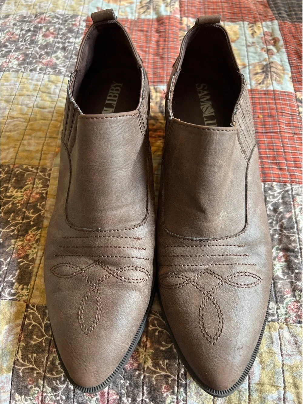 Sam & Libby Brown Faux Leather Western Style Ankle Boots Size 9